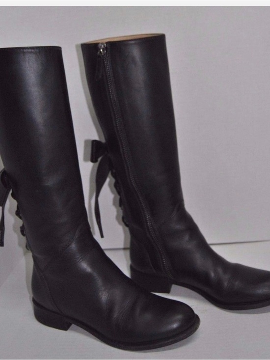 Valentino Shoes - Valentino Black Leather Over-the-Knee Boots with Back Lace Detail